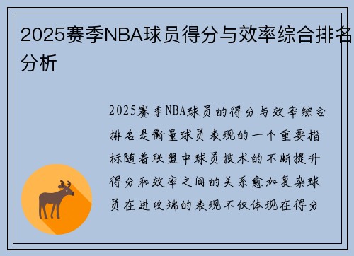 2025赛季NBA球员得分与效率综合排名分析